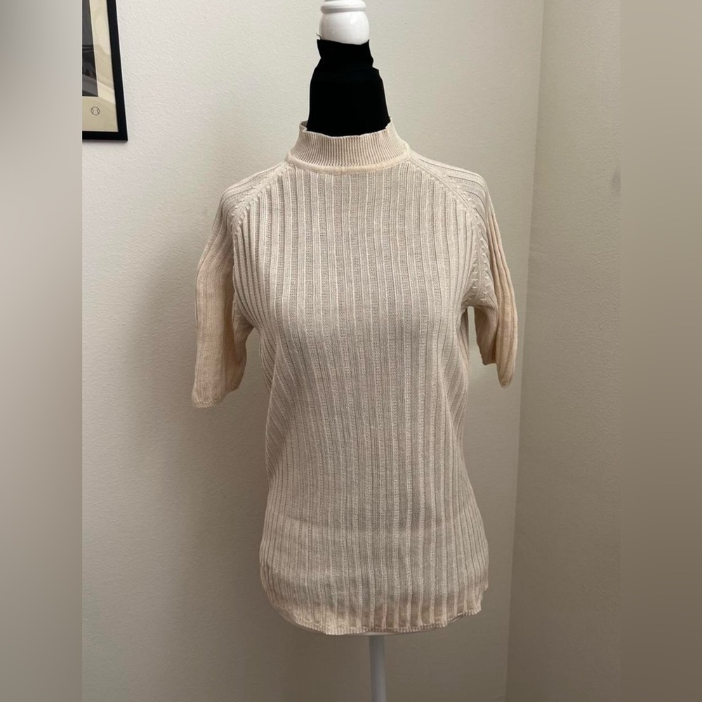 TAO Collection 100% Silk Ribbed Knit Top – Quiet Luxury – Cream – Size M